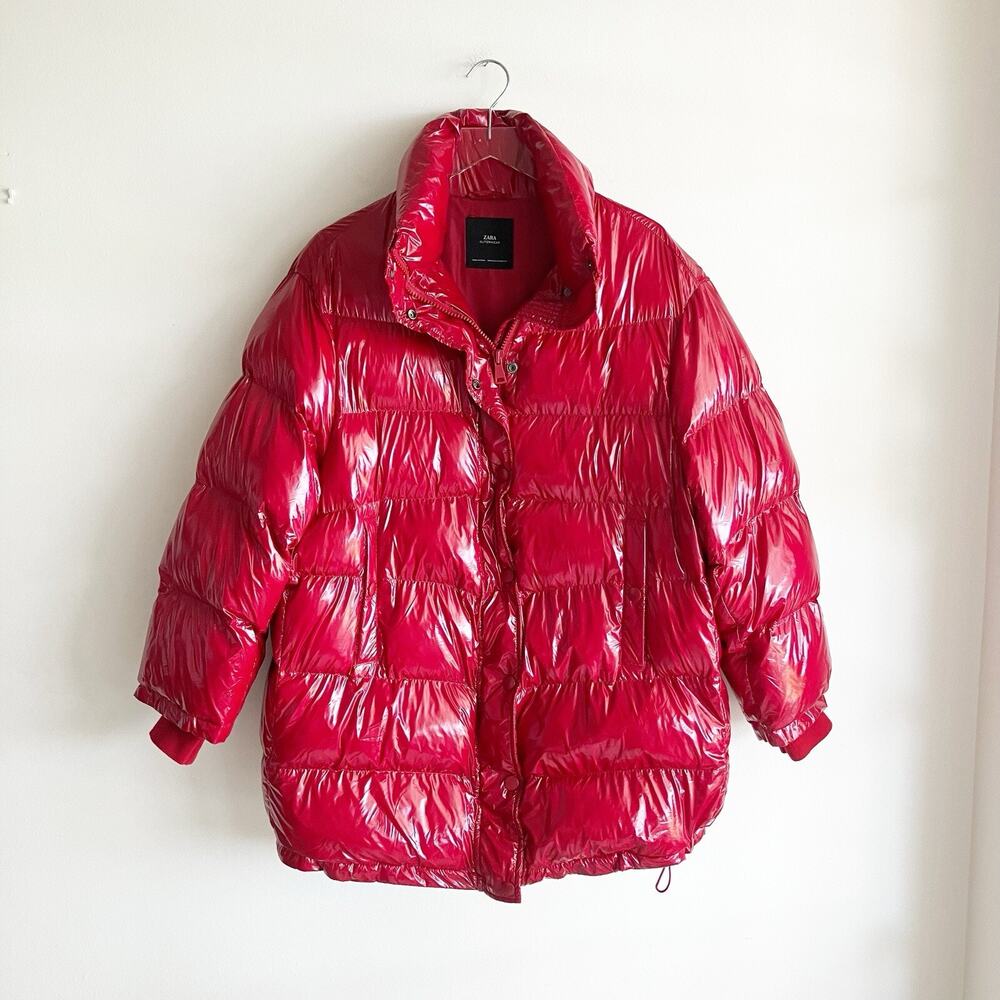 Zara Medium Oversized Puffer Jacket Coat Red Gorpcore Streetwear Winter